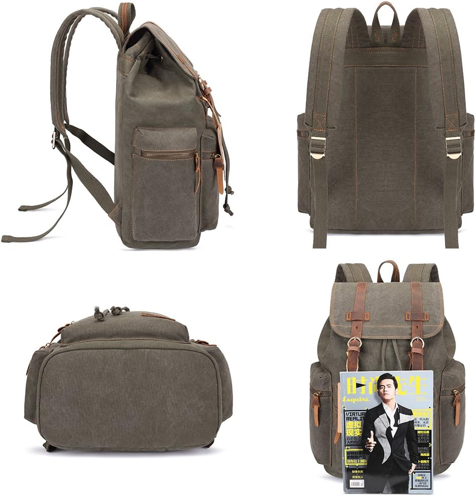 Vintage Leather Trim Backpack for Men & Women | Casual Travel Rucksack for Laptops