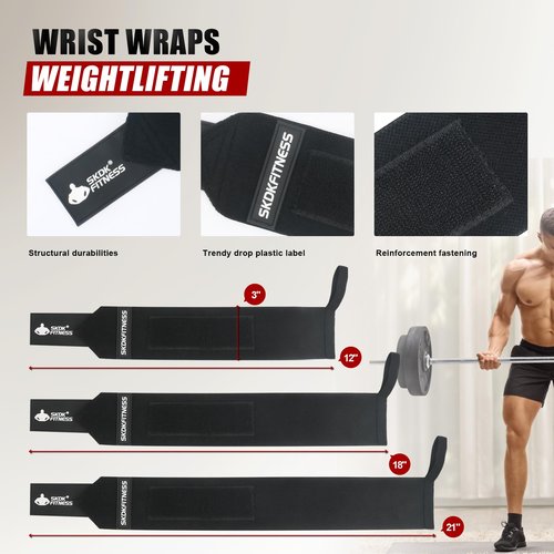 SKDK Wrist Wraps- Wrist Straps for Weightlifting with Thumb Loop,12" 18" 21" Professional Wrist Straps for Wrist Support,Powerlifting,Strength Training,Bodybuilding,Men & Women(Pair)