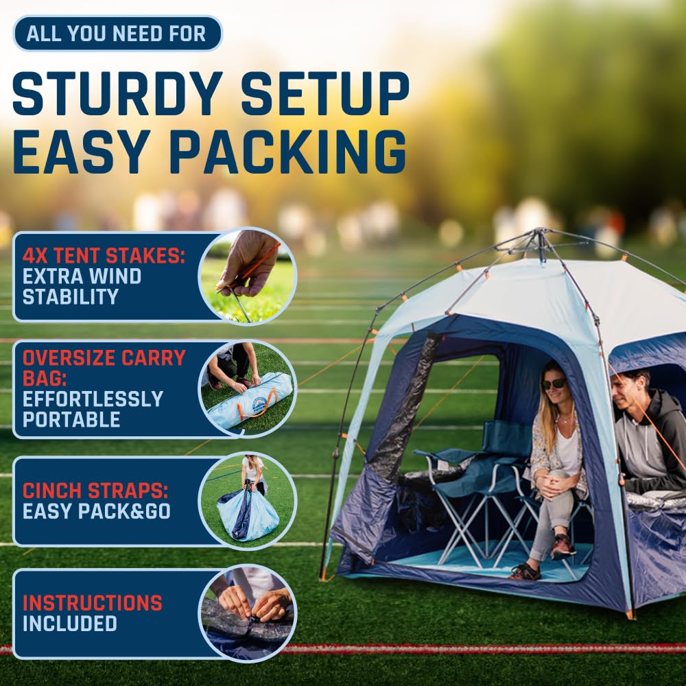 Fofana Pop Up Tents for Camping - 4-Person Dome, Blue - Windproof & Water-Resistant Cold Weather Tent & Pop Up Shelter with 270-Degree View & Instant Setup