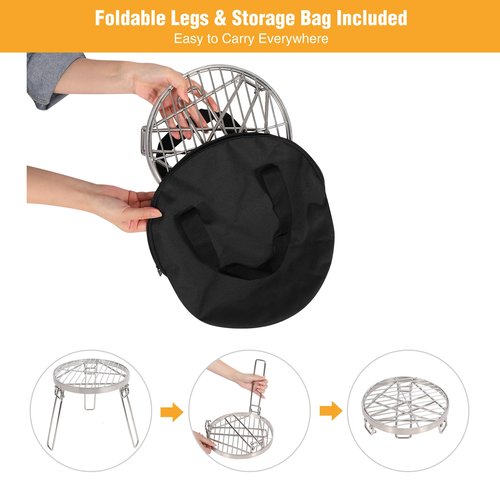Lineslife Folding Campfire Tripod for Cooking, Portable Camping Tripod Stand with Grill Grate for Solo Stove Bonfire Fire Pit, Dutch Oven, Open Fire, Stainless Steel