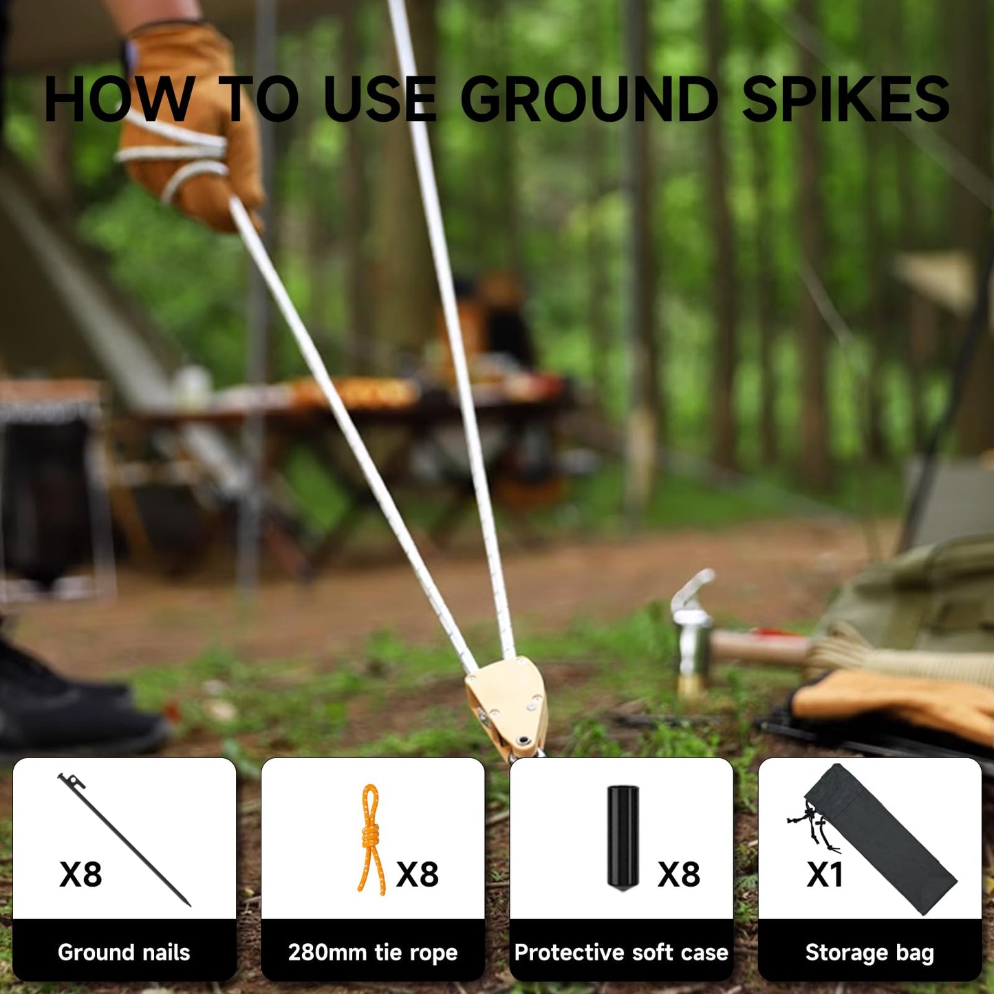 8 PCS Tent Stakes with Storage Bag Heavy Duty Steel Tent Pegs for Camping Hiking Garden Backpacking Unbreakable Metal Ground Stakes Durable Tent Spike (7.9inch)