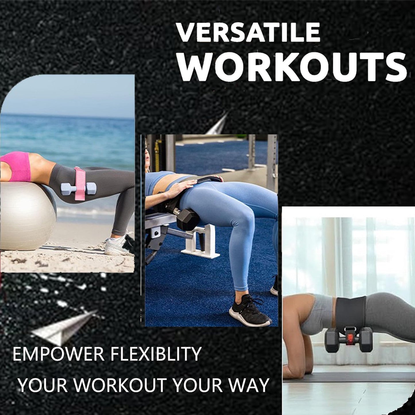 GLEAP Exercise Hip Thrust Belt, Booty Belt for Hip Thrust Use with Dumbbells, Kettlebells, Plates, Glute Trainer for Home Workouts with Non Slip Padding (Black)