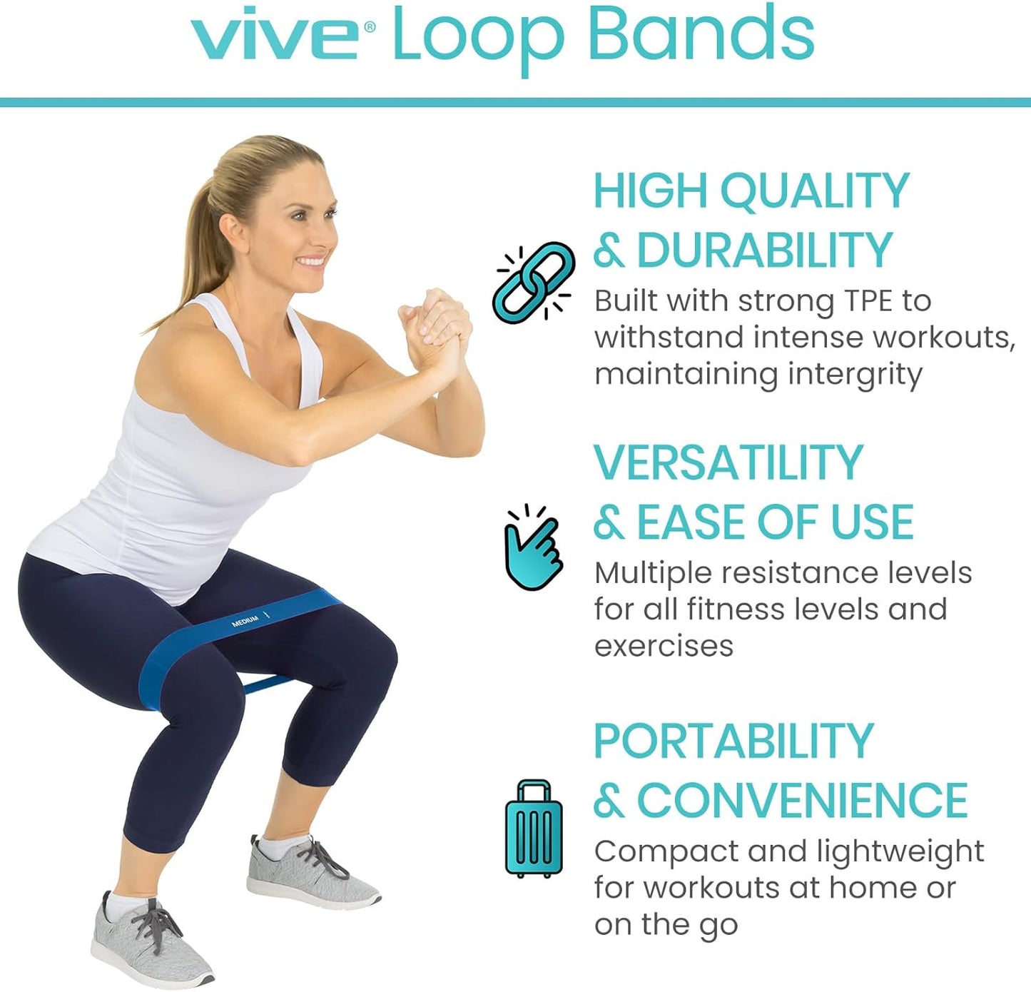 Vive Resistance Bands for Working Out (5 Pack) - Exercise & Workout Resistance Kit - Stretch, Elastic Loop Bands for Physical Therapy, Pilates, Yoga & Gym, for Men & Women - Fitness, Glute Work Out