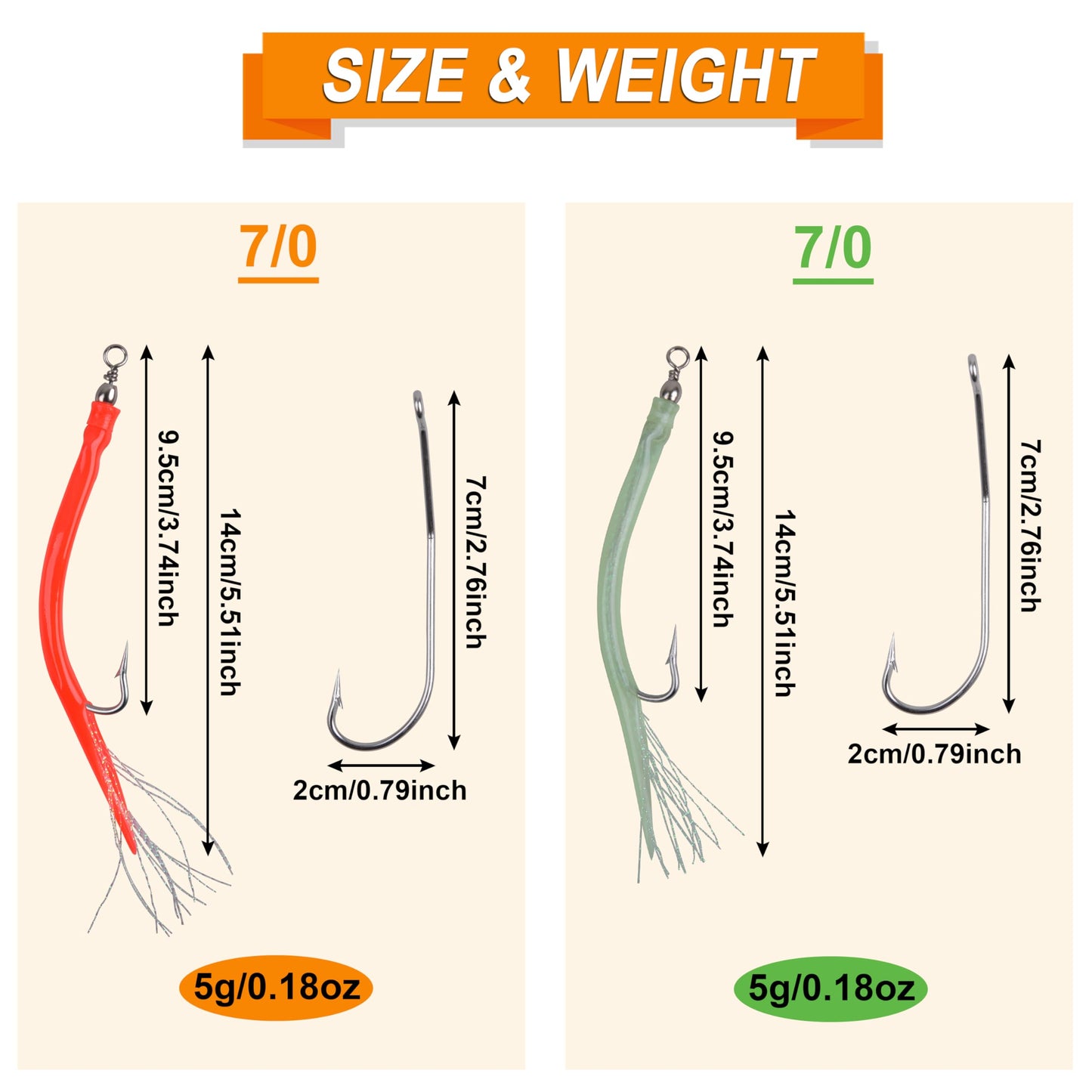 AGOOL Classic Striped Bass Tube Lures Cod Rig Tube Teaser with Stainless Steel J Hook for Offshore Trolling Striper Bass Cod Big Game Fishing Green/Red