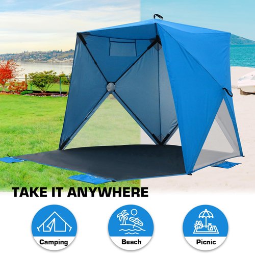 EAGLE PEAK Pop up Beach Tent, Beach Canopy Tent Sun Shade, UPF50+ UV Protection, Water and Wind Resistant, Easy Setup Cabana Shade Canopy 3-4 Person Capacity, Blue