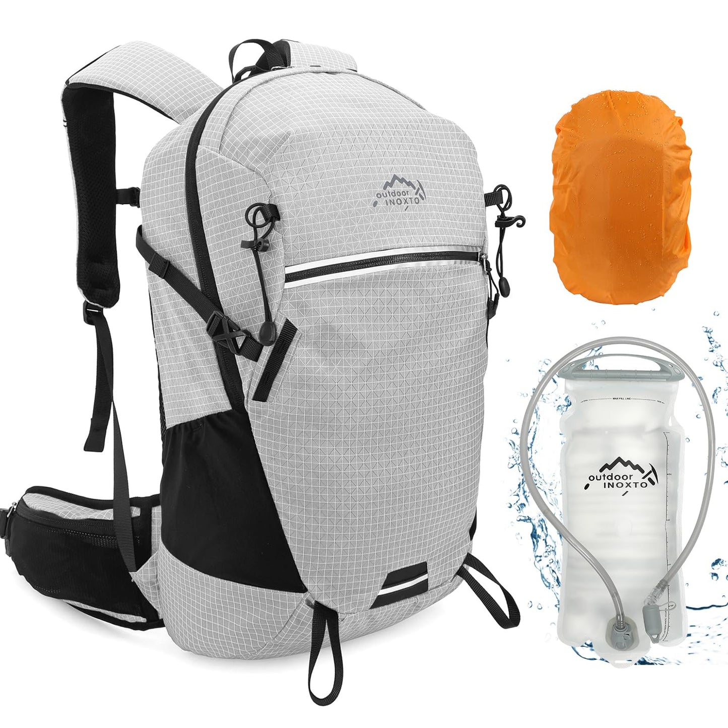 IX INOXTO Hydration Pack, 25L Hiking Backpack with 3L Water Bladder and Rain Cover, Lightweight Hydration Pack for Hiking, Cycling, Climbing, Camping (Grey)