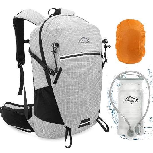IX INOXTO Hydration Pack, 25L Hiking Backpack with 3L Water Bladder and Rain Cover, Lightweight Hydration Pack for Hiking, Cycling, Climbing, Camping (Grey)