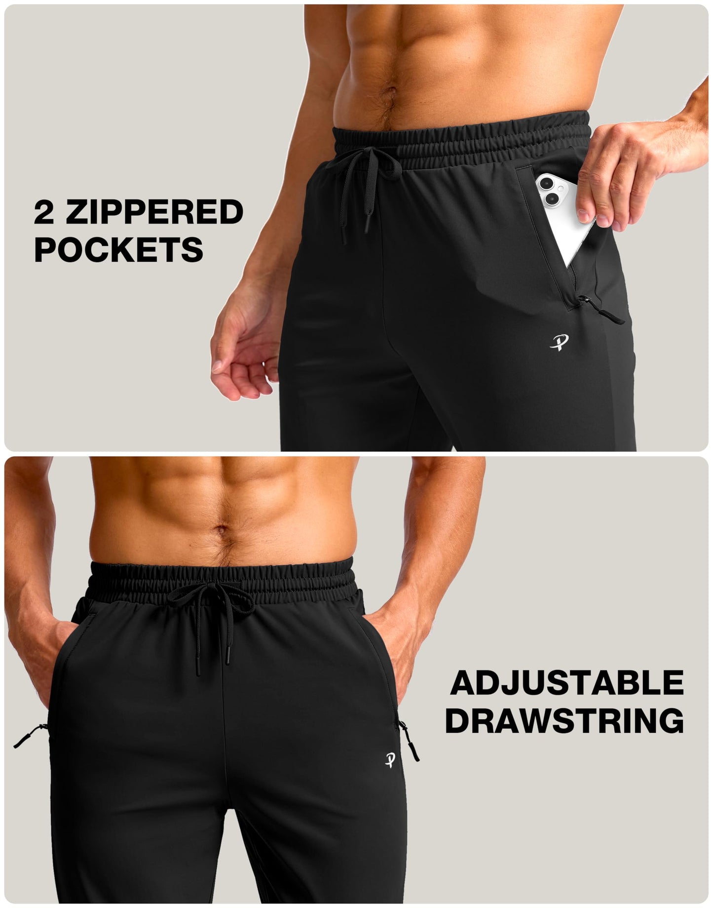 Pudolla Mens Sweatpants Long with Zipper Pockets Tall Trousers for Men Traning Track Pants for Athletic（Black 34-L