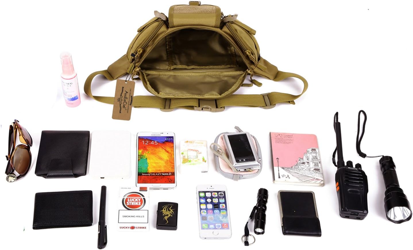 ArcEnCiel Tactical Fanny Pack for Men Waist Bag Hip Belt Outdoor Hiking Fishing Bumbag with Patch