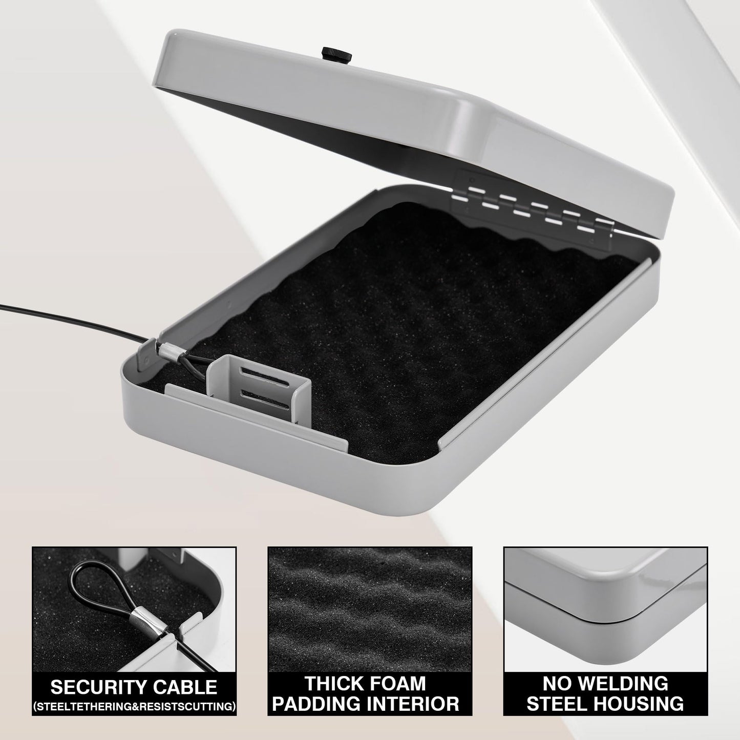 Arvilon Gun Safe, Car Gun Safe for Handgun with Combination Lock, Pistols safe Lock Box for Handgun, 11.4"x 7.5"x 2.5" Portable Hand Gun Safe Lock Box for Car, Home, Travel, Gray