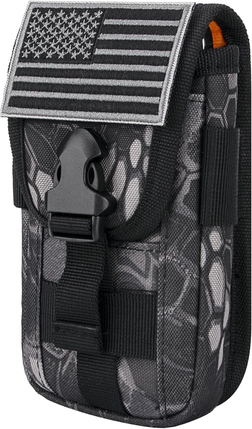 IronSeals Tactical Phone Holster Pouch, Tactical Smartphone Pouches Cellphone Case Molle Gadget Bag Molle Attachment Belt Holder Waist Bag for 4.7"-6.9" with US Flag Patch for iPhone 16 Pro/15 Pro