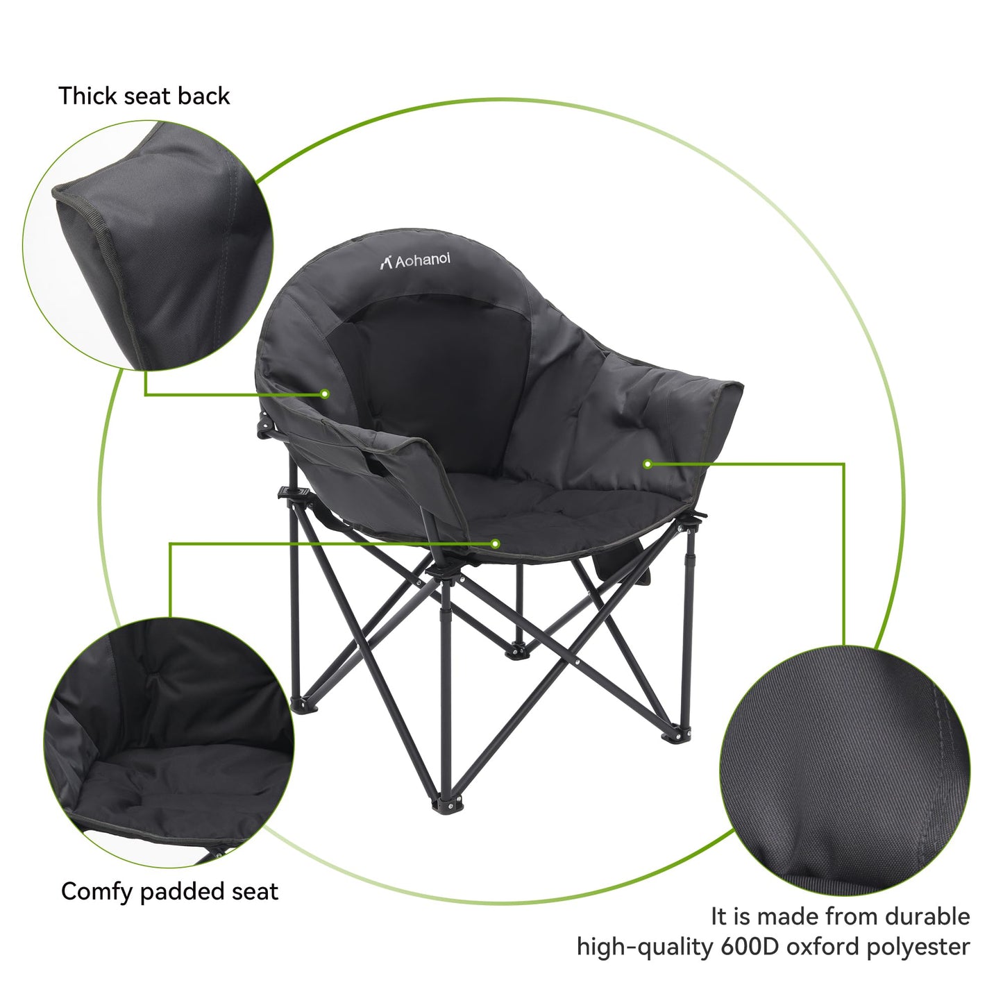 ABSCONDO Camping Chairs, Padded Camp Chairs for Heavy People, Oversize Outdoor Folding Chairs with Adjustable Angled Backrest, Lawn Chairs Folding Supports up to 350lbs