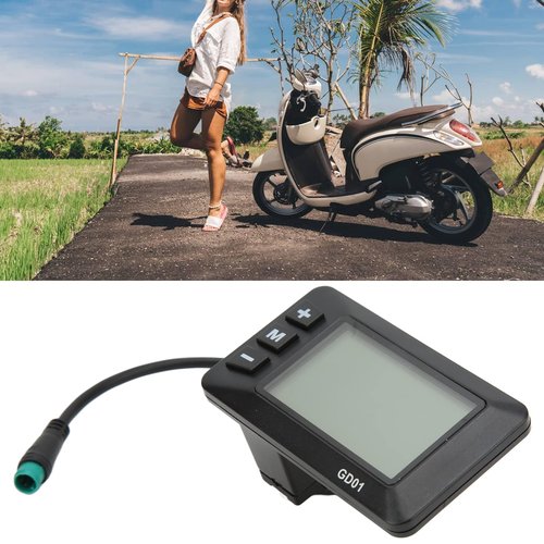 Electric Bike LCD Display Meter, 36V 48V E Bike Display Meter Control Panel Automatic Backlight Screen with 5 Pin Waterproof Plug for 22.2mm Road Bike MTB Handlebar