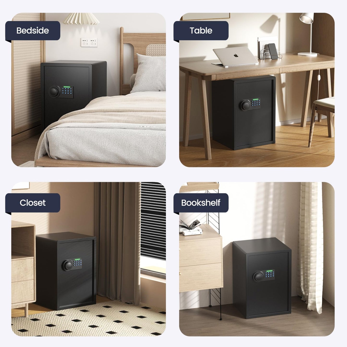 Grimtron Gun Safe for Handgun - (2.03 cu. ft.) Include 【Gun Organizer & Gun Rack】 Silent Mode, Backlit Keypad, and LED Light Safe Box Anti-Rust, Anti-Theft, Anti-Pry