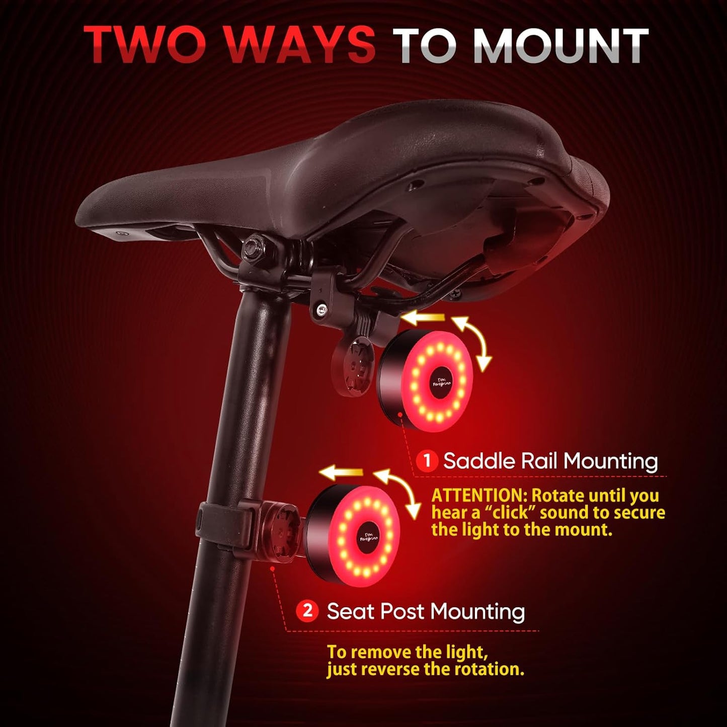 Rear Bike Light 90hrs Autonomy - Bike Lights Compact Size, IP65 Waterproof, USB C Rechargeable, Quick Release Mounts for Saddle & Seatpost, with 5 Steady Flash Modes, DON PEREGRINO M2 Bicycle Lights