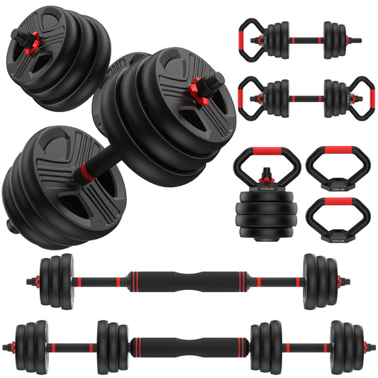 Adjustable dumbbell set, 55lbs Free Weights set with upgraded nut, 4 in 1 Weight Set Used as Kettlebells, Barbell, Push up Stand, Fitness Exercise for Home Gym Suitable Men/Women