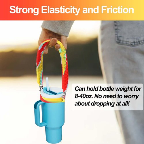 Palksky Water Bottle Strap, Silicone Strap for Water Bottle Sling Handle Waterproof Quick Drying with Safety Ring Carabiner for Most 8-40oz Bottles Compatible with Stanley Cup Accessories Multicolour