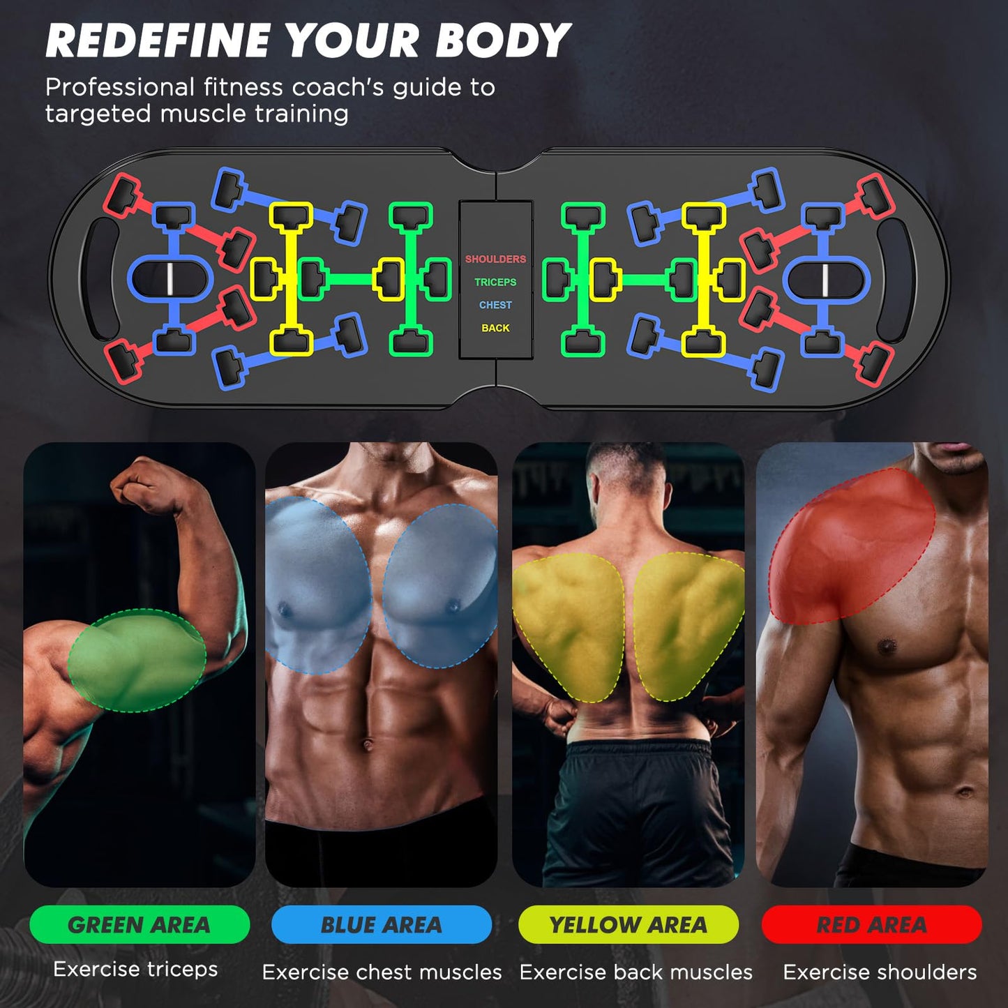 KUYOU Portable Home Gym Workout Equipment, Push Up Board, Pilates Bar & Fitness Accessories with Resistance Bands for Upper Body Strength Training Full Body Workout at Home