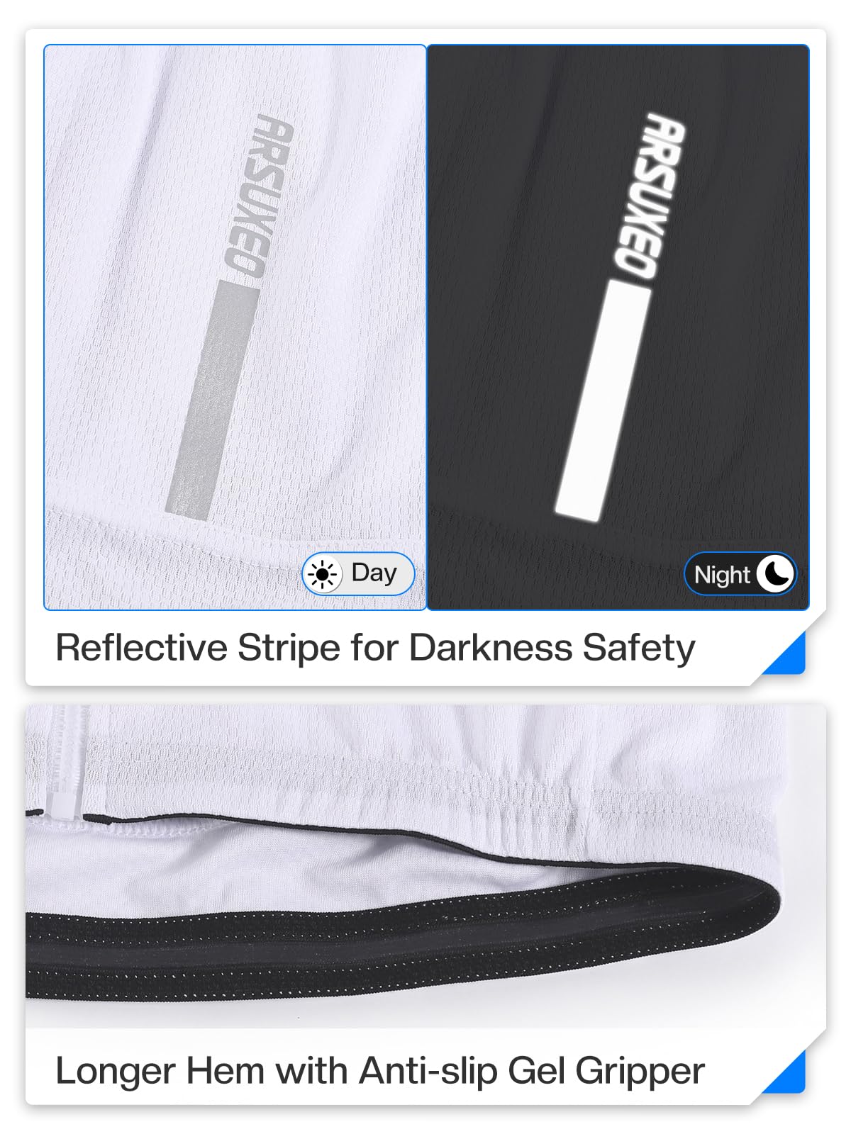 ARSUXEO Men's Cycling Jersey Long Sleeve Slim Fit Bike Jersey Biking Bicycle Cycling Shirt 6038 White Size Medium