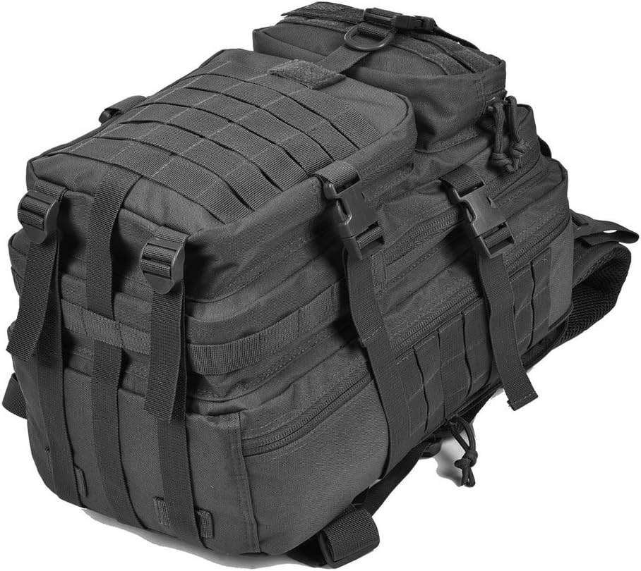 REEBOW GEAR Tactical Backpack Army Molle Military Style Assault Pack Bug Bag Backpacks 34L Daypack (With Flag Patch, Black)