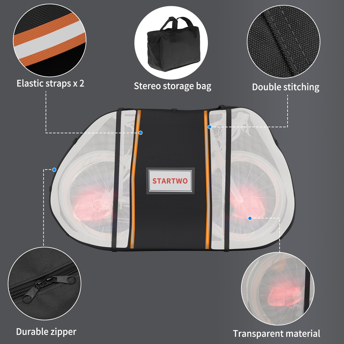STARTWO Bike Cover for Transport on Rack, Bike Cover for Transport 1-2 Bikes, Bicycle Cover Heavy Duty Waterproof & Windproof Bike Covers Outdoor Storage with Reflective Strips