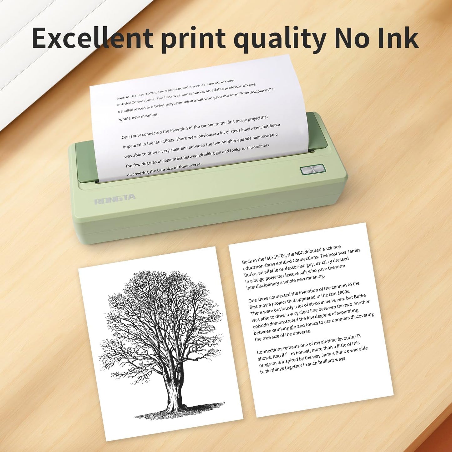 Rongta Portable Printer Wireless for Travel, 300DPI Thermal Inkless Bluetooth Mobile Printer, Support 8.5" X 11" US Letter, Compatible with Android iOS Phone & Laptops (Gray)
