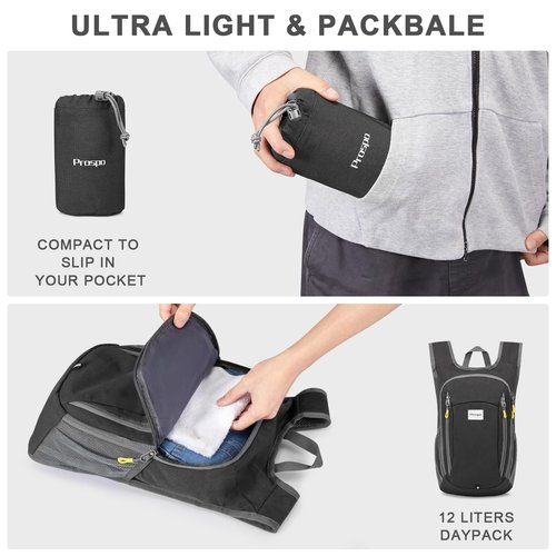 Prospo 12L Hiking Backpack Small Lightweight Travel Backpack for Women Men Casual Foldable Shoulder Bag