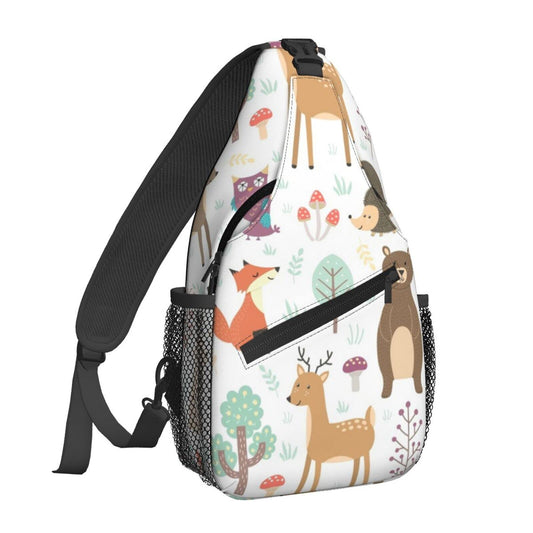 NiuKom Fox Deer Bear Sling Bag for Women Crossbody Sling Backpack Men Casual Daypack Backpacks Gym Cycling Travel Hiking