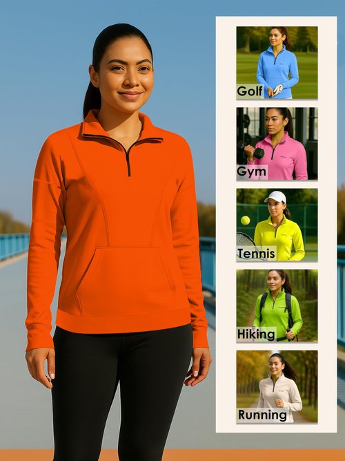 URBAN BUCK Womens Fleece Lined Hoodie High Visibility - Long Sleeves Arryn Quarter Zip Up - Neon Green Oversize Pullover Sweatshirt Top (L)