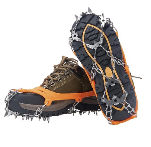 Crampons, Ice Cleats for Shoes and Boots, Traction Snow Grips, Anti Slip 19 Stainless Steel Spikes Safe Protect for Women Men Kids Hiking Climbing (Orange, XL)