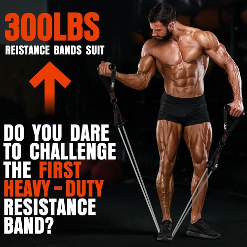Heavy Resistance Bands for Working Out, 300LBS Exercise Bands with Handles, Workout Bands for Men, Weight Fitness Bands Set for Muscle Training, Strength, Slim, Yoga, Home Gym Equipment