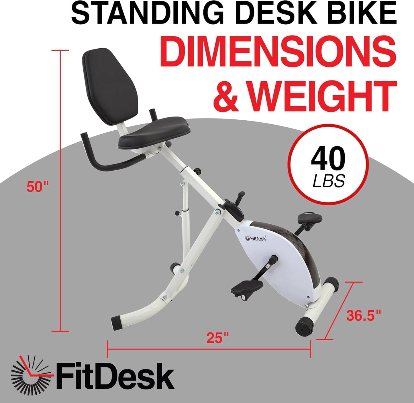 FitDesk Height Adjustable Exercise Desk Bike with Digital Performance Monitor, 8 Resistance Levels, Foldable Frame, Supportive Seat with Backrest, Supports Up to 242 lbs for Home & Office, White