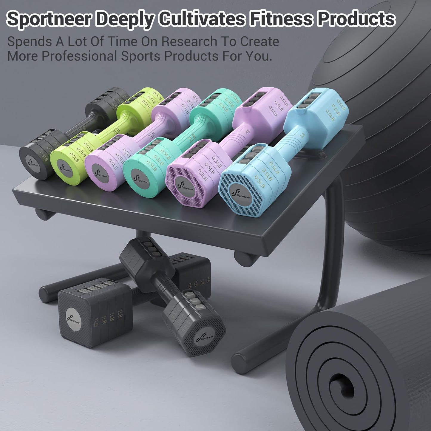 Adjustable Dumbbells Hand Weights Set: Sportneer 4 In 1 Weight Each 2lb 3lb 4lb 5lb Free Weights Dumbbells Set for Women Fast Adjust Dumbbell Set for Men Home Gym Workout Strength Training Exercise