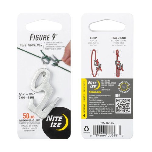Nite Ize Figure 9 Rope Tightener - Aluminum Cord Tensioner - Camping Essentials & Hiking Must-Haves - Car Accessory with Laser-Engraved Instructions - Small (6 Pack)