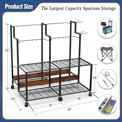 Miratino Fishing Rod Holders for Garage, 24 Rods Large-Capacity Fishing Pole Holders, Fishing Rod Tackle Organizer for Garage Home