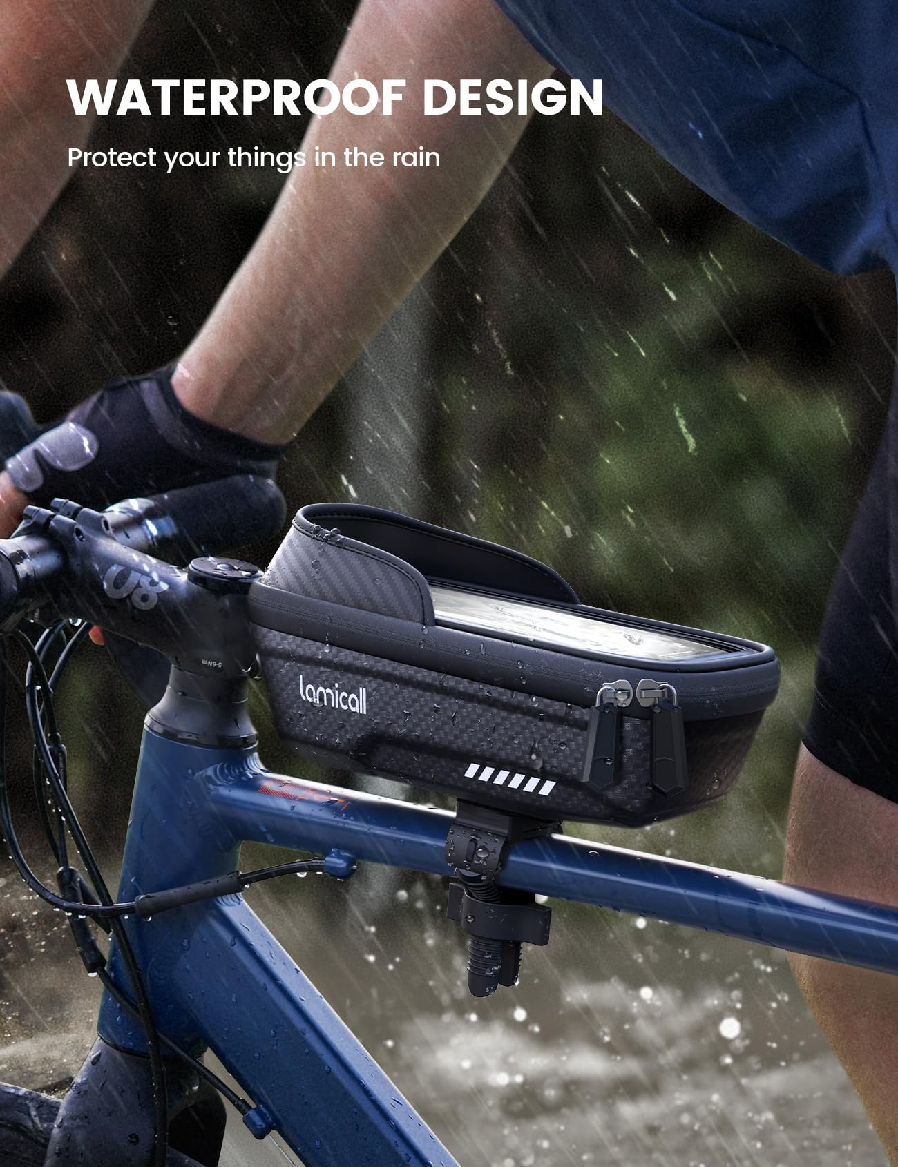 Lamicall Bike Frame Bag Waterproof, [1s Release] [2 in 1], Phone Holder Mount, Cycling Pouch with Rain Cover, Bike and Bicycle Top Tube Bag Accessories for Phones Under 7"