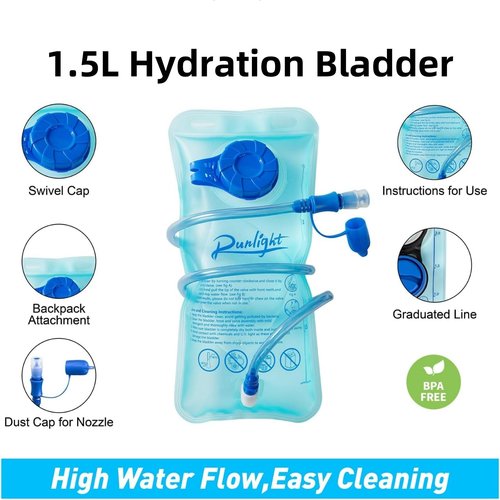 Runlight Hydration Bladder,1.5L Water Bladder for Hiking Backpack Leak-Proof Water Reservoir BPA Free Hydration Bag for Biking Running Camping