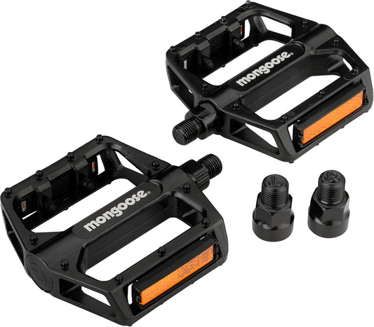 Mongoose Mountain Bike Pedals, Black or Blue, Set of 2, Lightweight and Durable Alloy Stands Up to Tough Riding, with Reflectors, Fits 1/2" or 9/16" Cranks, Easy Installation, Replacement Bike Pedals