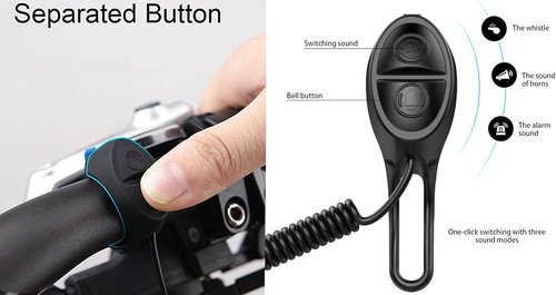 Electric Bike Horn USB Rechargeable Bicycle Bell 120 db Invisible Cycling Alarm Loud Horn Waterproof 3 Modes Alert Ring for Mountain/Road Bike Scooters Handlebar 22-31.8mm