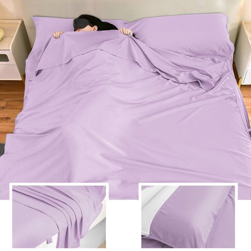 BREENHILL Cotton Sleeping Bag Liner，Double Camping Sheets & Travel Sheet Hostels & Traveling Sleep Sack for Backpacking, Hotels Lightweight Sleeping Bag Liners with Zipper Comfortable Purple