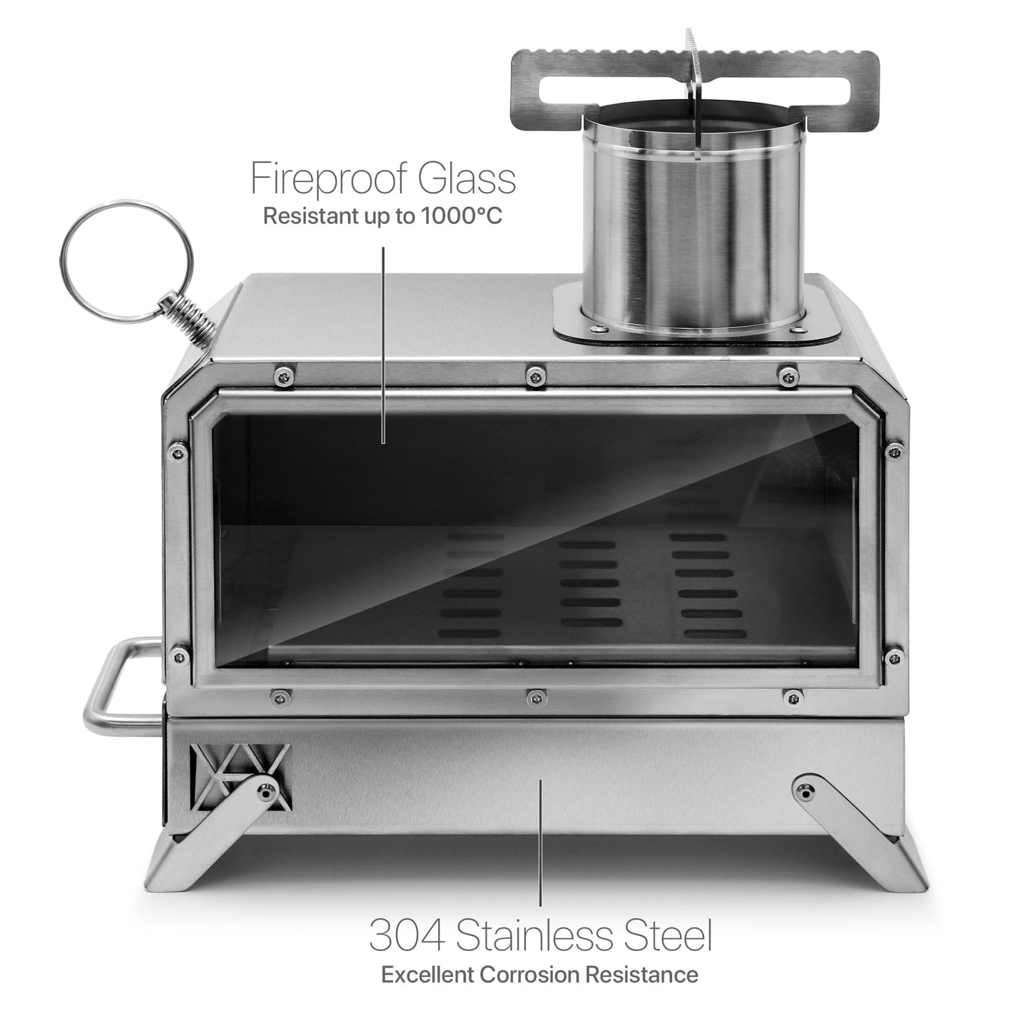 GoHawk Portable Wood Burning Camp Stove 9.5" Mini Heater Burner with Fireproof Glass Window 304 Stainless Steel Cooking Oven Grill Heating Tray for BackPacking Camping Tent Fishing Hiking Picnic BBQ