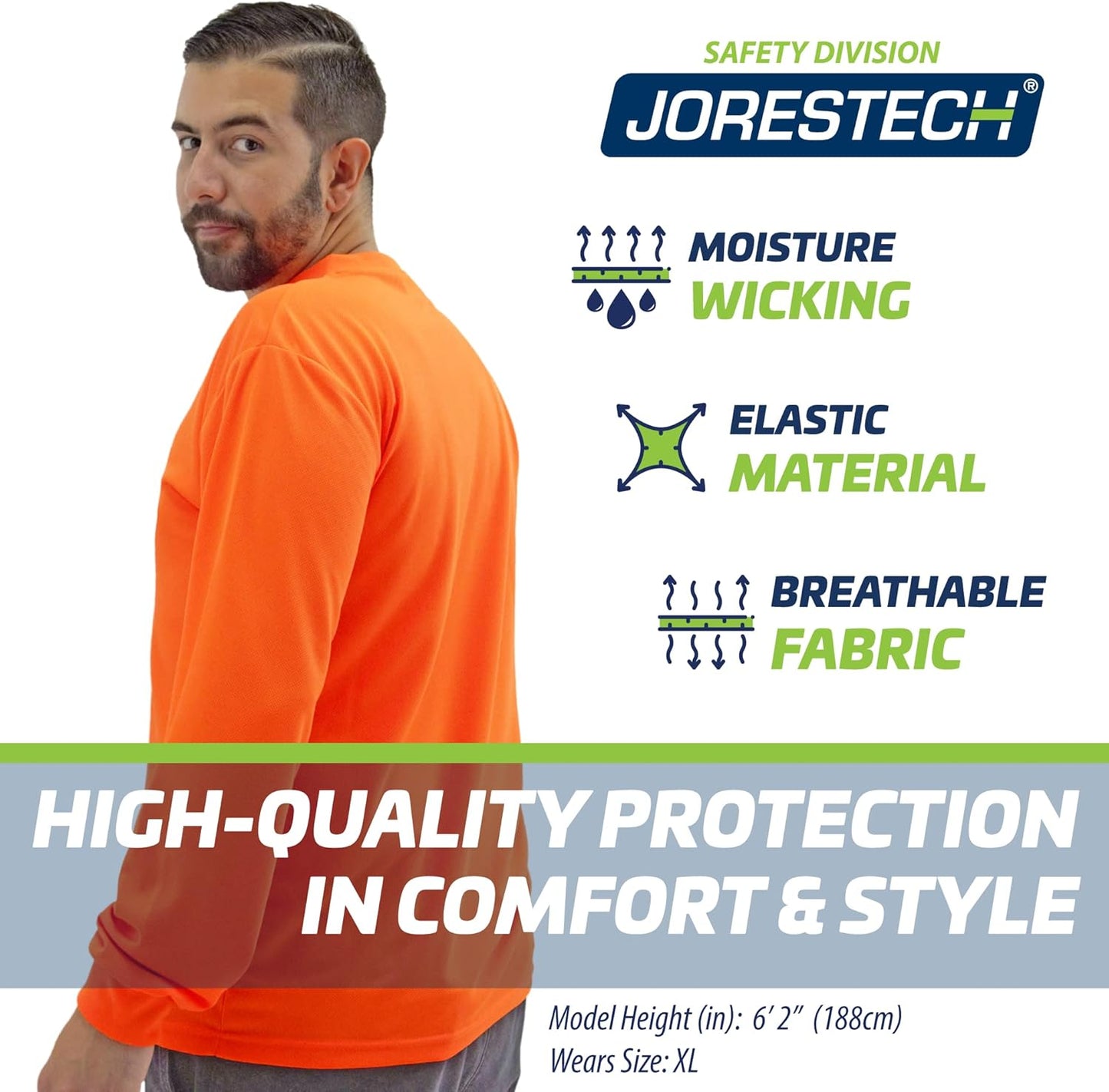 JORESTECH Safety Bright Visibility Long Sleeve Work T Shirt with Chest Pocket, Moisture Wicking Fabric