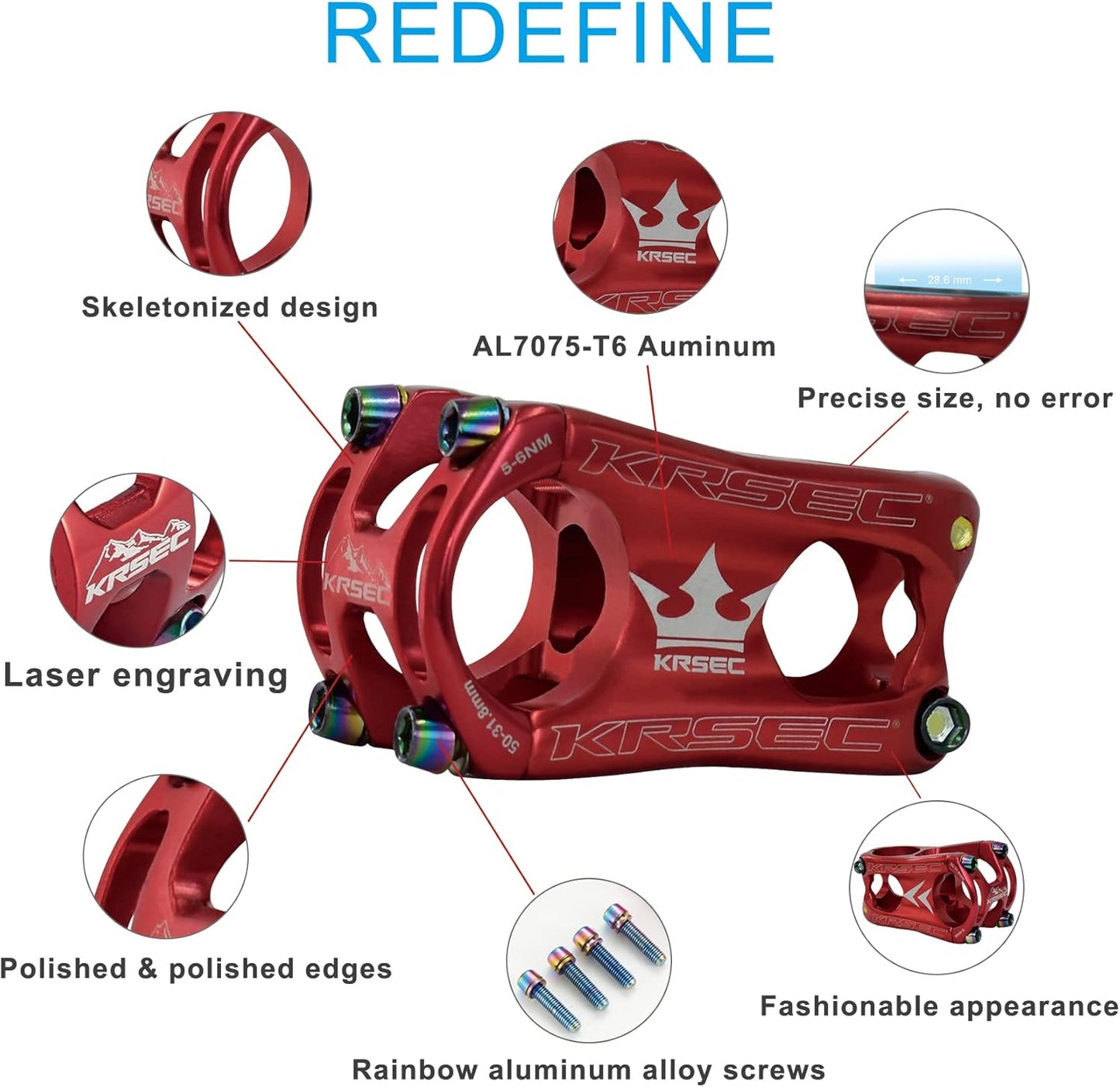 31.8 Stem 50mm Bike Stem Mountain Bike Stems Short Handlebar MTB Stem Aluminum Alloy for Most Bicycle,Road Bike,BMX,DH,FR,Fixie Gear Cycling Accessories