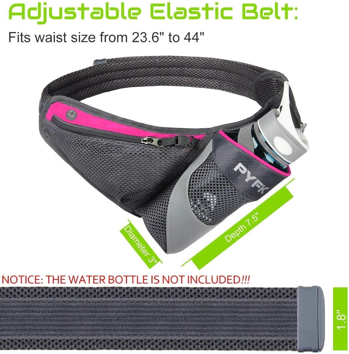 PYFK Running Belt Hydration Waist Pack with Water Bottle Holder for Men Women Waist Pouch Fanny Bag Reflective Fits iPhone 6/7 Plus (Rose)