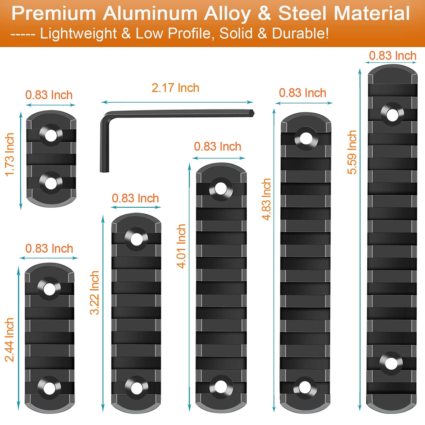 REERON Single Picatinny Rails for Mlock,3 5 7 9 11 13 Slot Aluminum Mloc Single Picatinny Rail with 13 T-Nuts & Screws, 3 Allen Wrench