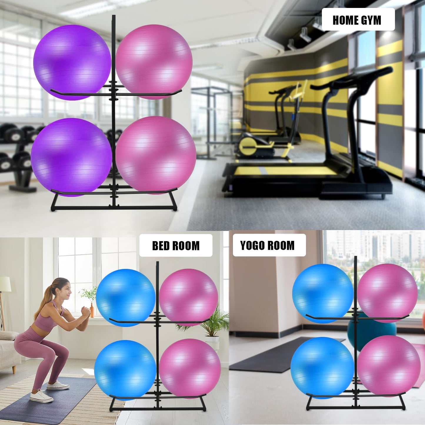 Exercise Ball Holder,Stability Ball Rack, Exercise Ball and Balance Ball Storage Racks Suitable for Yoga Ball Stability Ball Yoga Mats Home and Commercial Gym ﻿