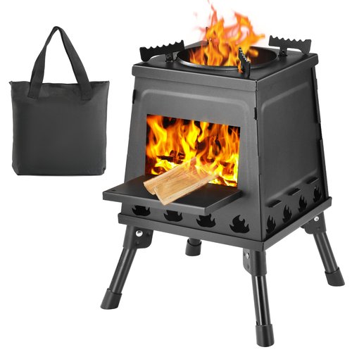 Wood Burning Stove, Camping Wood Stove, Small Portable Cast Iron Wood Stove: Compact Outdoor Cooking Solution with Carrying Bag (Small)