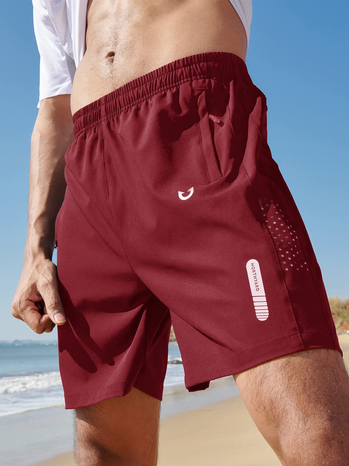 NORTHYARD Men's Athletic Running Shorts Gym Workout 7"/9"/5" Quick Dry Lightweight Sports Basketball Tennis 3 Zipper Pockets WineRed 3XL