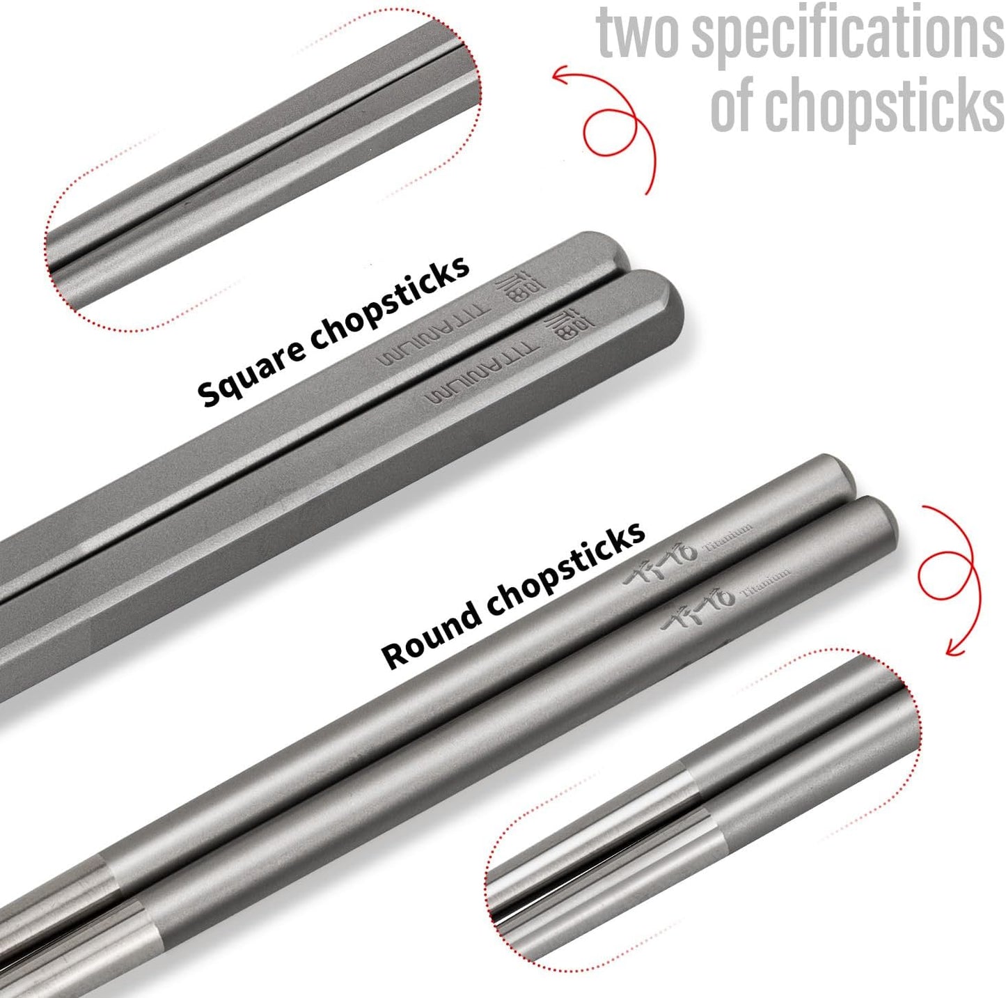 TiTo Solid Titanium Chopsticks for Camping Picnic and Hiking Reusable Lightweight Outdoor Tableware 1 Pairs (6x160mm)