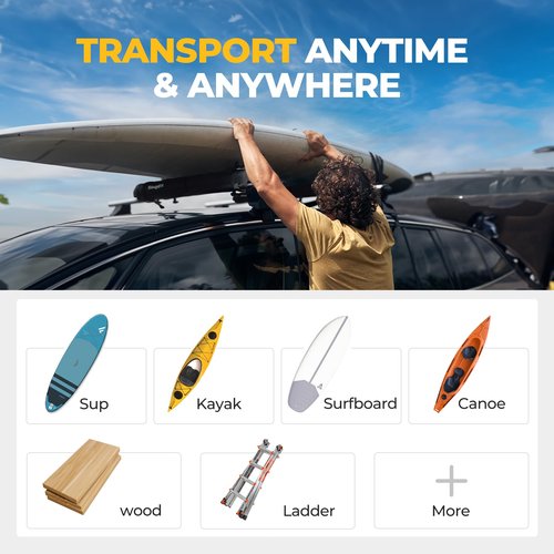 BougeRV Soft Roof Rack Pads, 31.5" Surfboard Car Rack for SUP Kayak Ladder Luggage Carrier, Universal for Different Shapes of Cross Bars, Water-Resistant Crossbar Pads with 2 Endless Ratchet Straps